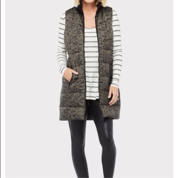 Evereve Peyton Jensen Leopard Rory Puffer Vest Longline Olive Green Size XS - Picture 4 of 13